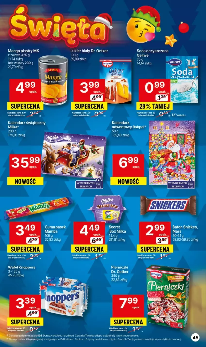 Gazetka promocyjna Delikatesy Centrum - Gazetka DC45 czw-sr - ważna 16.11 do 22.11.2023 - strona 45 - produkty: Dr. Oetker, Kalendarz, Knoppers, Milka, Soda oczyszczona, Stock