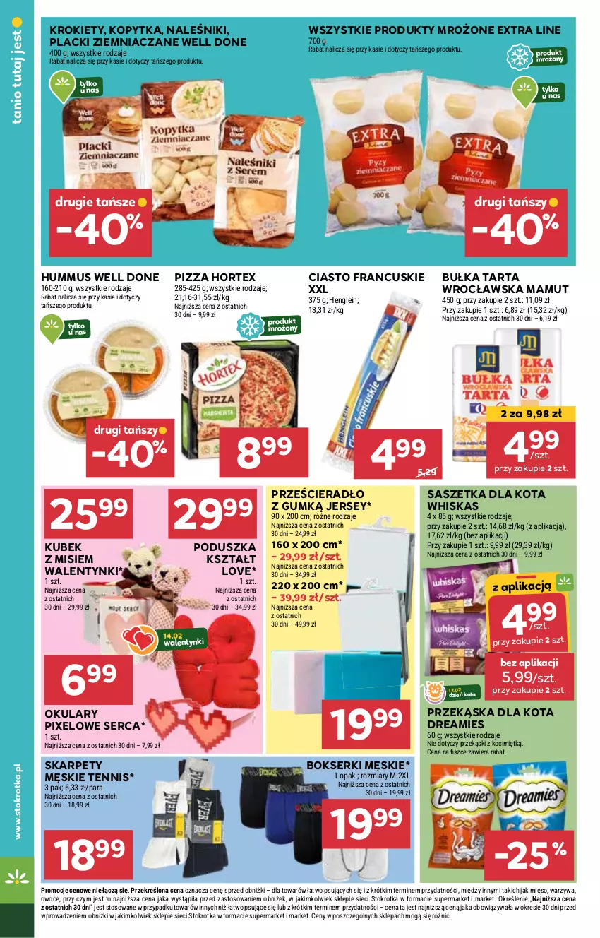 Gazetka promocyjna Stokrotka - Market Opole/Radom - ważna 13.02 do 19.02.2025 - strona 12 - produkty: Bokserki, Bułka, Bułka tarta, Ciasto francuskie, Hortex, Hummus, Karp, Koc, Kopytka, Krokiety, Kubek, Lack, Mięso, Mus, Naleśniki, Owoce, Pizza, Poduszka, Produkty mrożone, Prześcieradło, Ser, Tarta, Warzywa, Whiskas