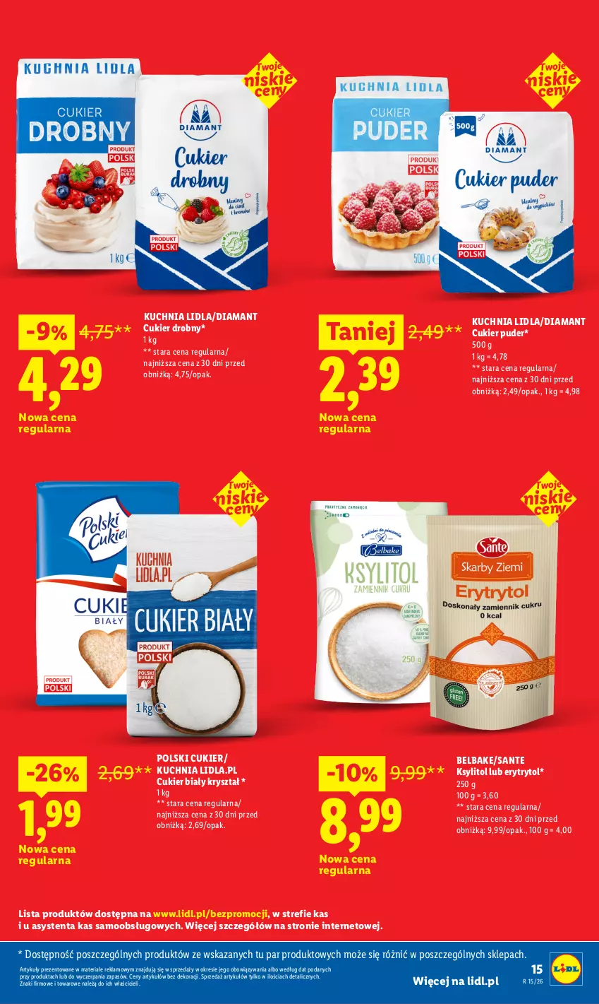 Gazetka promocyjna Lidl - Rewolucja cenowa! - ważna 23.05 do 01.07.2026 - strona 15 - produkty: Cukier, Cukier puder, Diamant, Ksylitol, Kuchnia, Puder, Sante