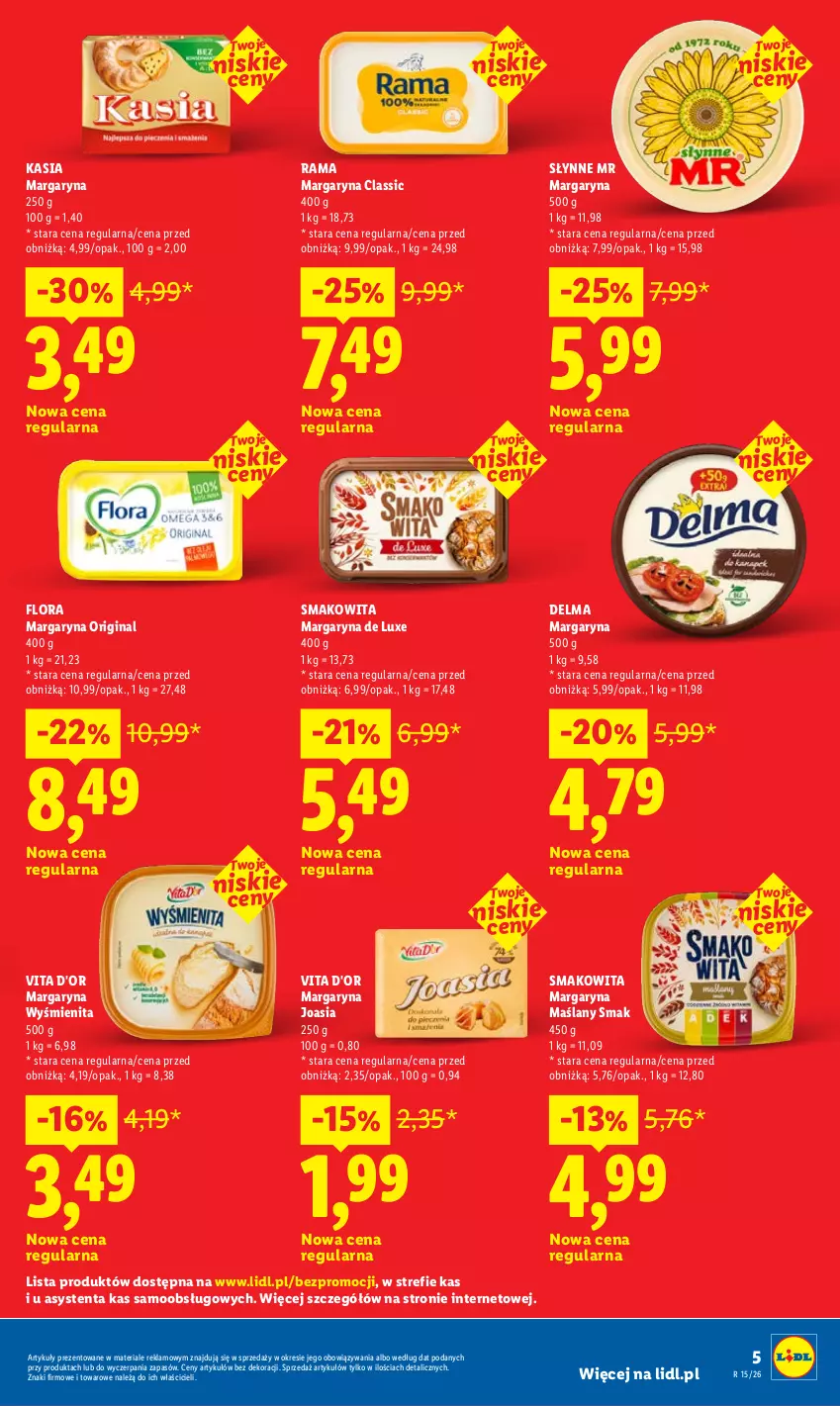 Gazetka promocyjna Lidl - Rewolucja cenowa! - ważna 23.05 do 01.07.2026 - strona 5 - produkty: Delma, Flora, Gin, Kasia, Margaryna, Rama, Słynne, Smakowita