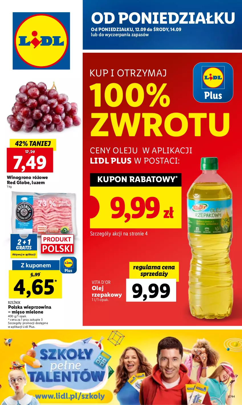 Gazetka promocyjna Lidl - GAZETKA - ważna 12.09 do 14.09.2022 - strona 1 - produkty: Gra, Mięso, Mięso mielone, Olej, Olej rzepakowy, Wieprzowina, Wino