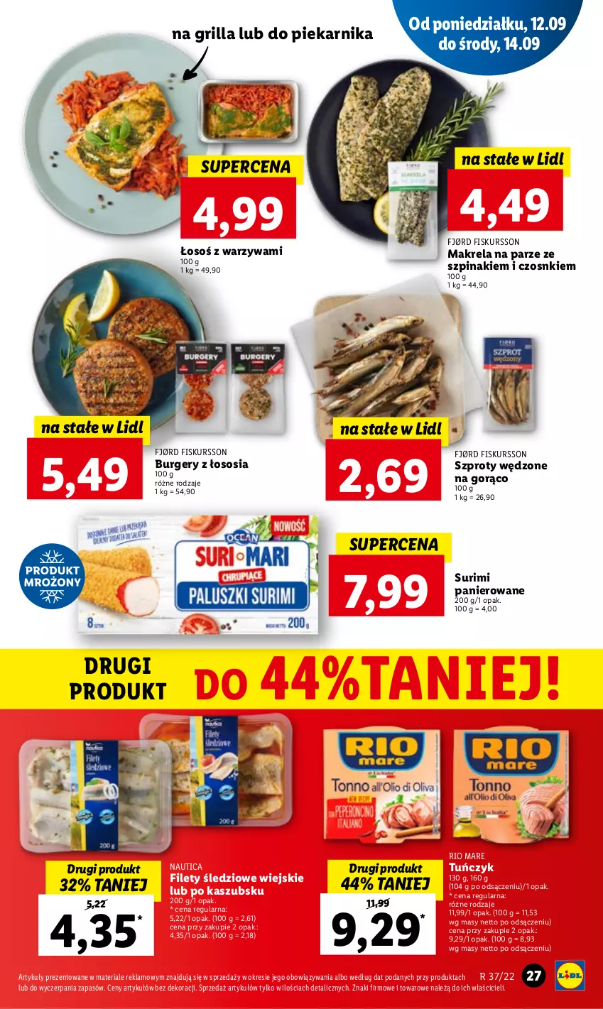 Gazetka promocyjna Lidl - GAZETKA - ważna 12.09 do 14.09.2022 - strona 29 - produkty: Burger, Grill, Piekarnik, Rio Mare, Sos, Surimi, Szpinak, Szprot, Tuńczyk, Warzywa