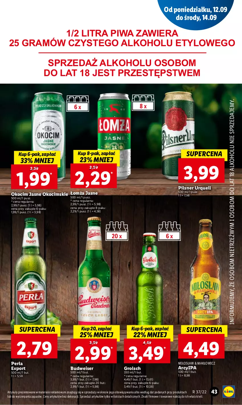 Gazetka promocyjna Lidl - GAZETKA - ważna 12.09 do 14.09.2022 - strona 45 - produkty: Gra, Koc, Okocim, Perła, Pilsner Urquell, Piwa, Por, Ser