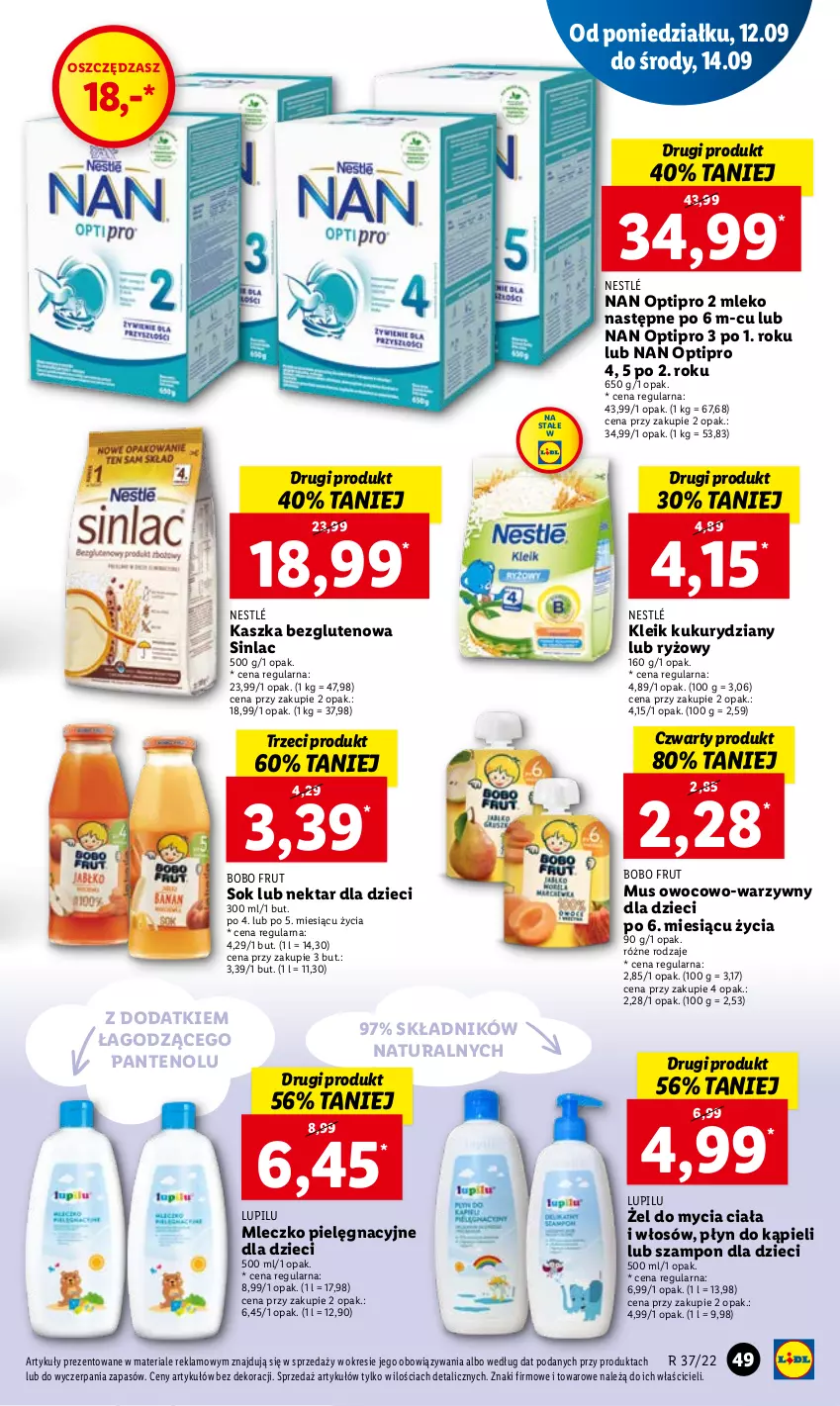 Gazetka promocyjna Lidl - GAZETKA - ważna 12.09 do 14.09.2022 - strona 51 - produkty: Dzieci, Mleczko, Mleko, Mus, Nektar, Nestlé, Płyn do kąpieli, Ryż, Sinlac, Sok, Szampon