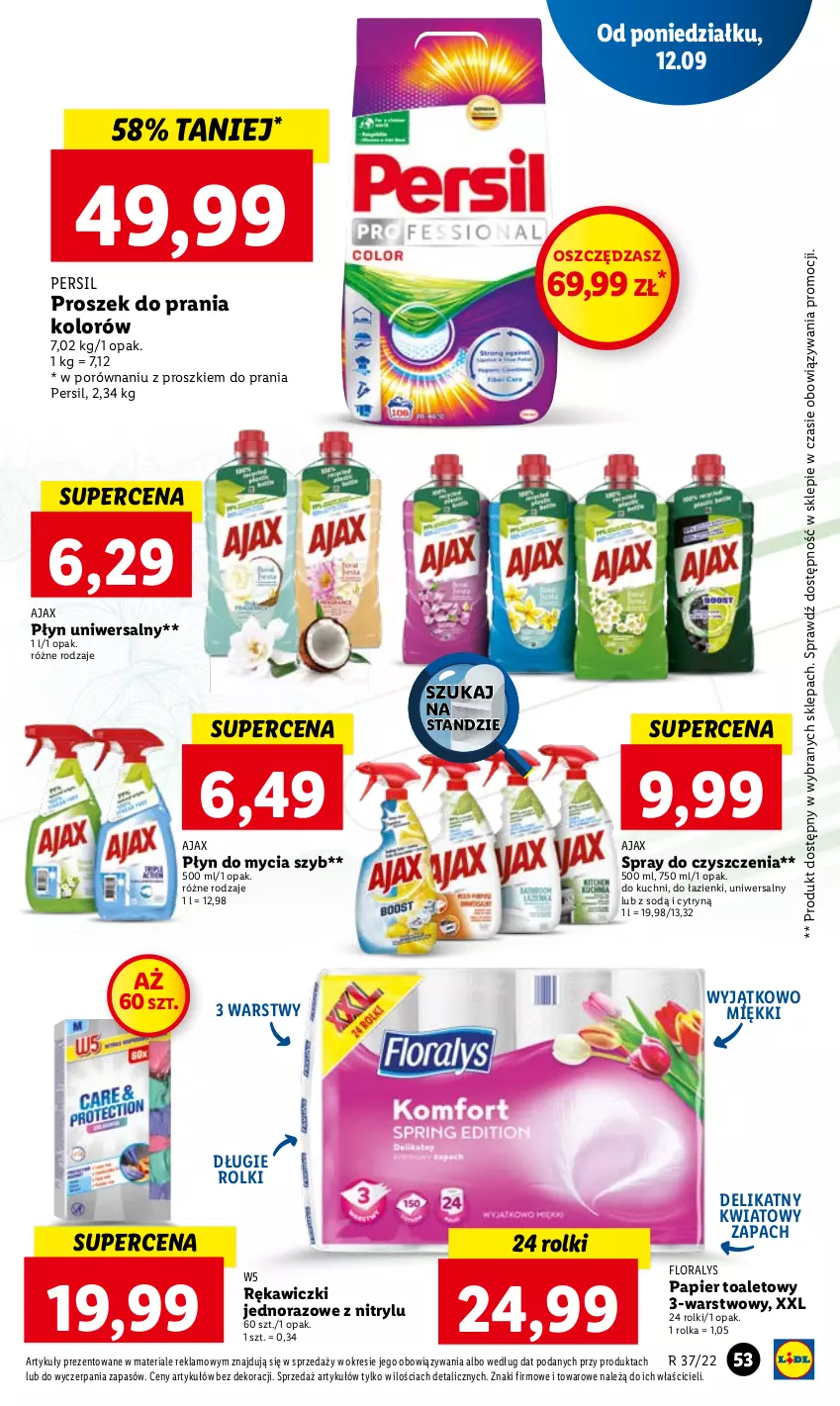 Gazetka promocyjna Lidl - GAZETKA - ważna 12.09 do 14.09.2022 - strona 55 - produkty: Ajax, Flora, Papier, Papier toaletowy, Persil, Płyn do mycia, Por, Proszek do prania, Rolki, Spray do czyszczenia