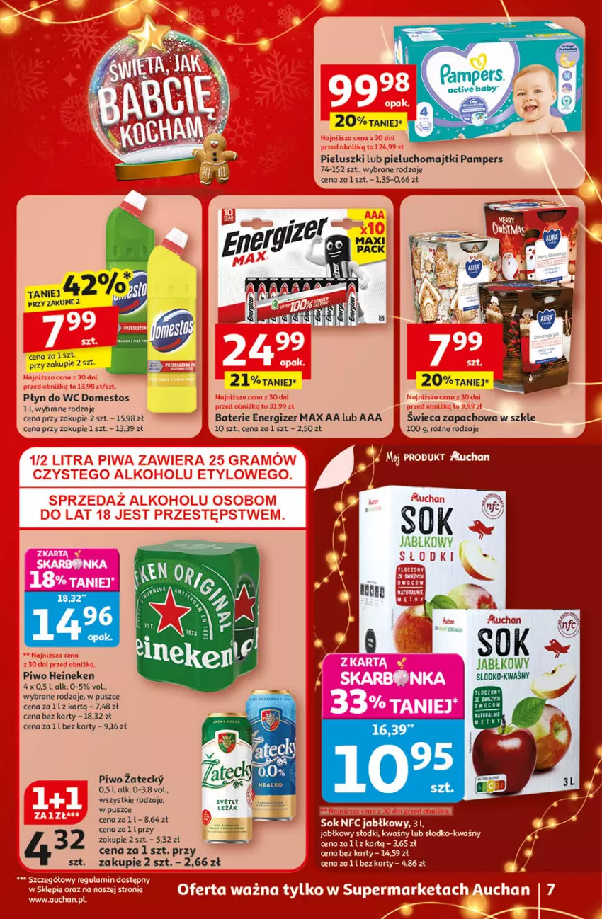 Gazetka promocyjna Auchan - Gazetka Święta jak babcię kocham Supermarket Auchan - ważna 20.11 do 26.11.2025 - strona 7 - produkty: Domestos, Energizer, Heineken, Majtki, Pampers, Pieluchomajtki, Piwo, Płyn do wc