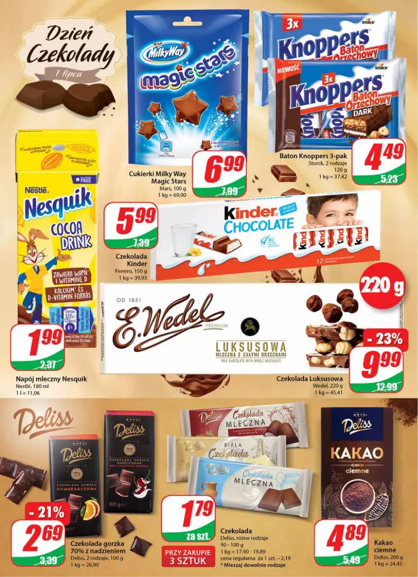 Gazetka promocyjna Dino - Gazetka - ważna 06.07 do 12.07.2022 - strona 4 - produkty: Baton, Cukier, Cukierki, Czekolada, Czekolada gorzka, Deliss, Dell, Ferrero, Kinder, Knoppers, Mars, Milky Way, Napój, Napój mleczny, Nesquik