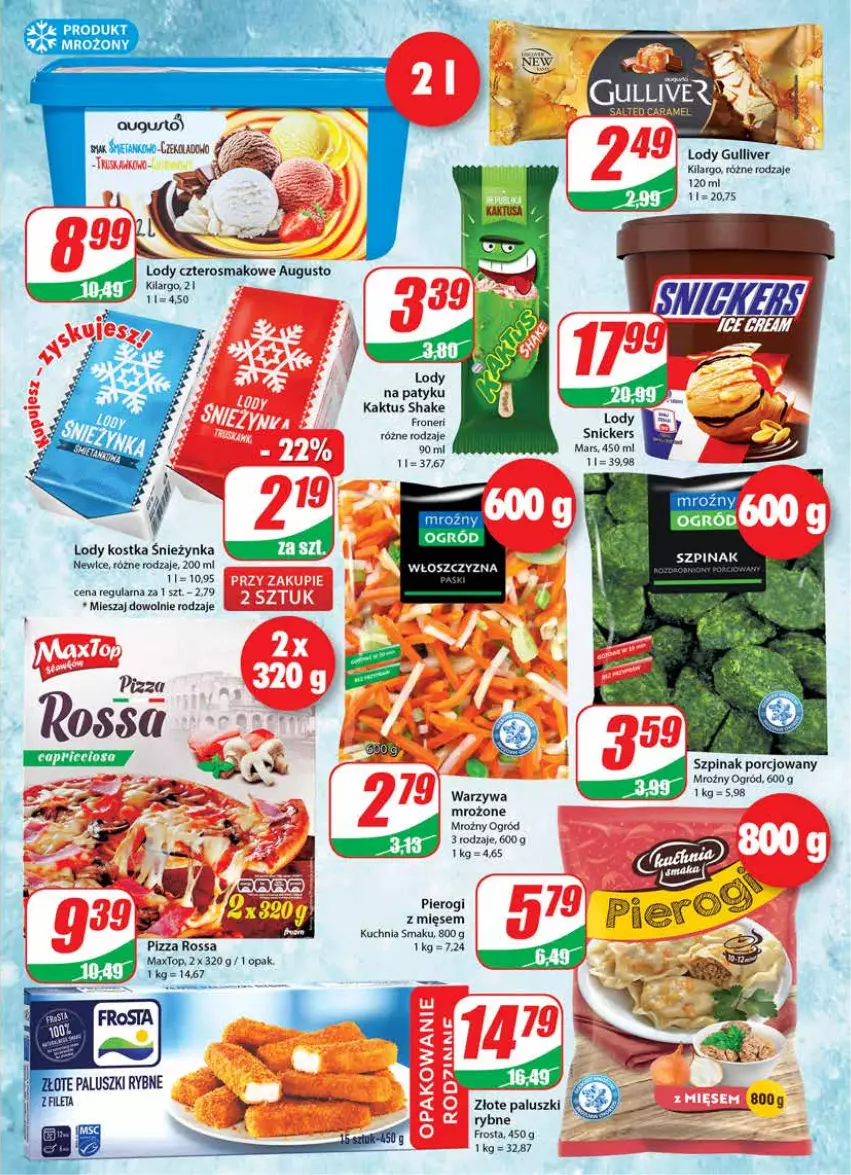 Gazetka promocyjna Dino - Gazetka - ważna 06.07 do 12.07.2022 - strona 9 - produkty: Frosta, Kaktus, Kuchnia, Lody, Mars, Ogród, Paluszki rybne, Pierogi, Pizza, Por, Snickers, Szpinak, Top, Warzywa