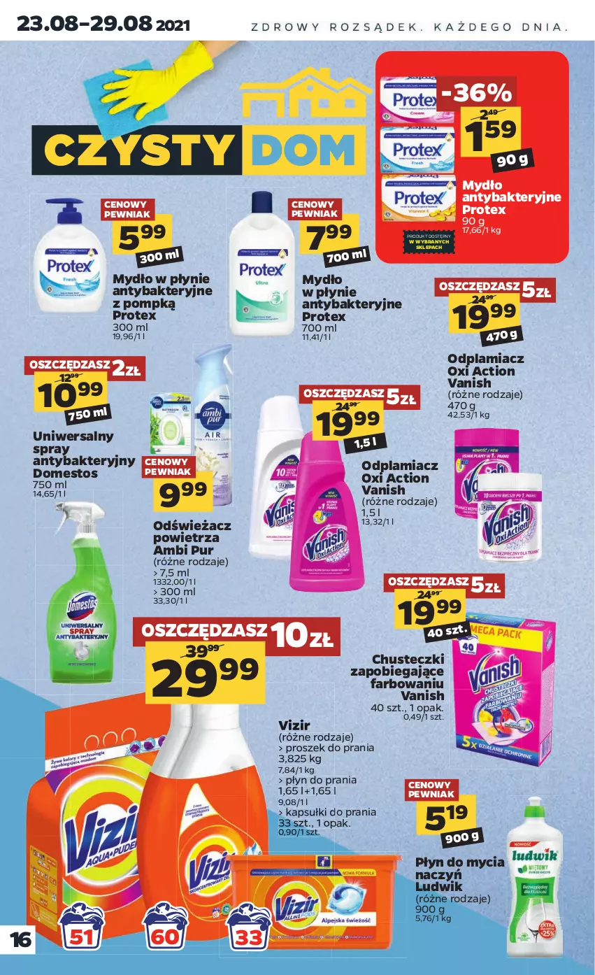 Gazetka promocyjna Netto - Gazetka spożywcza - ważna 23.08 do 28.08.2021 - strona 16 - produkty: Ambi Pur, Chusteczki, Do mycia naczyń, Domestos, Fa, Kapsułki do prania, Ludwik, Mydło, Mydło w płynie, Odplamiacz, Odświeżacz powietrza, Płyn do mycia, Płyn do mycia naczyń, Płyn do prania, Proszek do prania, Pur, Vanish, Vizir