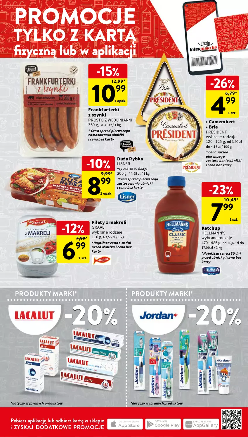 Gazetka promocyjna Intermarche - Gazetka Intermarche - ważna 16.11 do 22.11.2023 - strona 14 - produkty: Brie, Camembert, Frankfurterki, Gra, Graal, Hellmann’s, Ketchup, Lisner