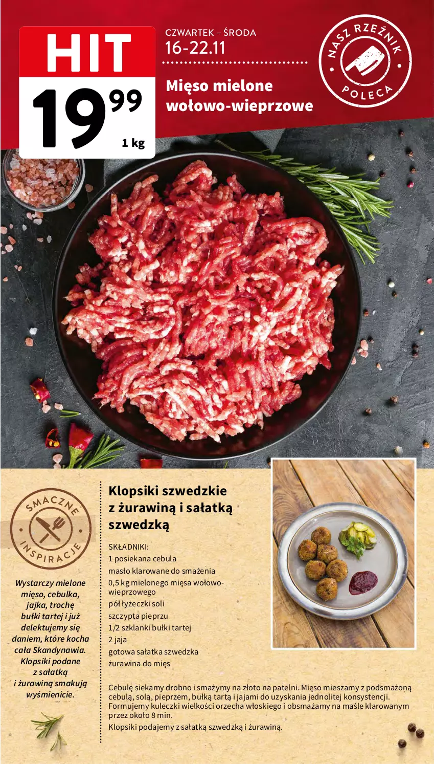 Gazetka promocyjna Intermarche - Gazetka Intermarche - ważna 16.11 do 22.11.2023 - strona 22 - produkty: Cebula, Jaja, Klopsiki, Koc, Lanki, Masło, Masło klarowane, Mięso, Mięso mielone, Pieprz, Sałat, Sałatka