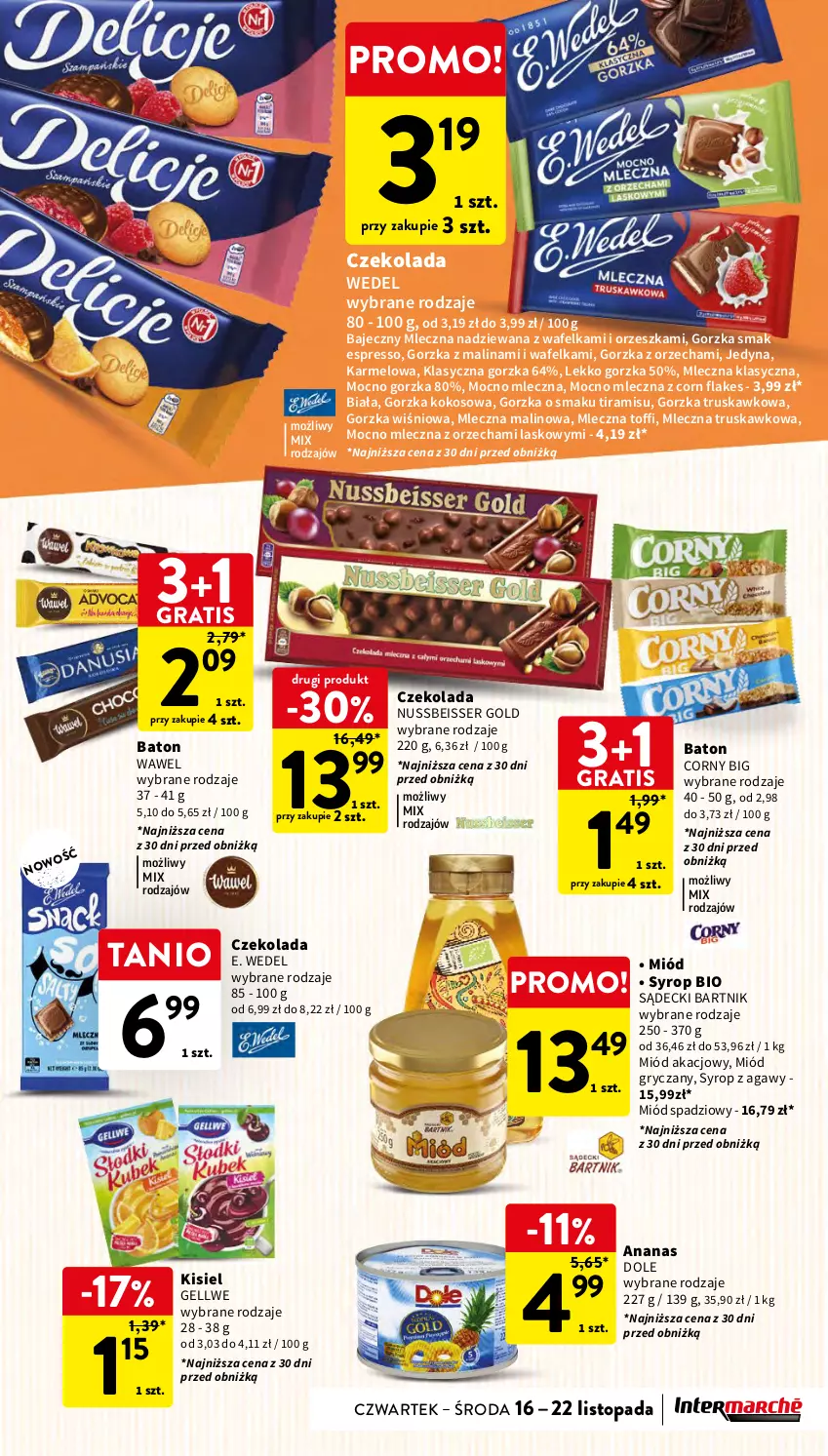 Gazetka promocyjna Intermarche - Gazetka Intermarche - ważna 16.11 do 22.11.2023 - strona 35 - produkty: Ananas, Baton, Corn flakes, Czekolada, E. Wedel, Gra, Gry, Kisiel, Kokos, Miód, Ser, Syrop, Top, Wawel