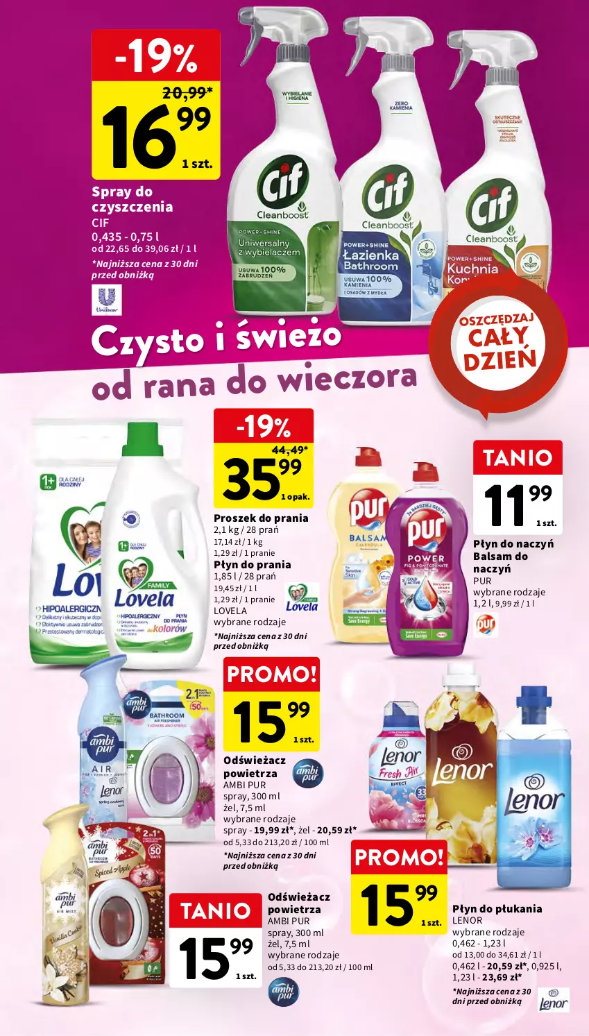 Gazetka promocyjna Intermarche - Gazetka Intermarche - ważna 16.11 do 22.11.2023 - strona 40 - produkty: Ambi Pur, Cif, Lenor, Lovela, Odświeżacz powietrza, Płyn do płukania, Płyn do prania, Proszek do prania, Pur, Spray do czyszczenia