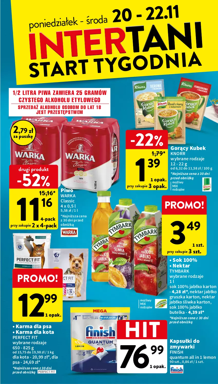 Gazetka promocyjna Intermarche - Gazetka Intermarche - ważna 16.11 do 22.11.2023 - strona 42 - produkty: Finish, Gra, Knorr, Kubek, Nektar, Piwa, Piwo, Sok, Tymbark, Warka, Zmywarki