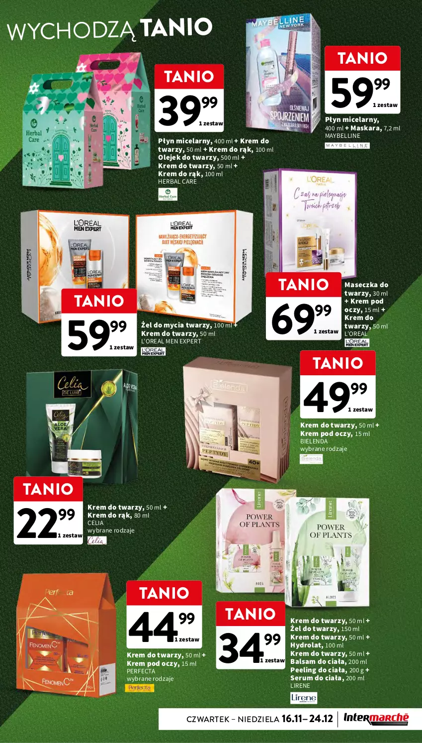 Gazetka promocyjna Intermarche - Gazetka Intermarche - ważna 16.11 do 22.11.2023 - strona 9 - produkty: Balsam do ciała, Bell, Bielenda, Hydrolat, Krem do rąk, Krem do twarzy, Krem pod oczy, Lirene, Maska, Maskara, Maybelline, Olej, Peeling, Perfecta, Płyn micelarny, Rum, Ser, Serum