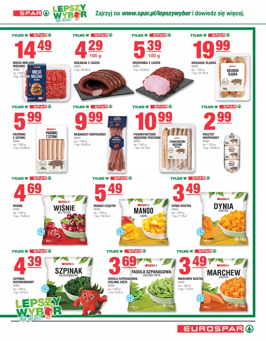 Gazetka promocyjna Spar - EuroSpar - ważna 01.10 do 11.10.2023 - strona 9 - produkty: Fa, Fasola, Fasola szparagowa, Frankfurterki, Kabanos, Kiełbasa, Kiełbasa śląska, Mango, Mięso, Mięso mielone, Parówki, Pasztet, Piec, Stek, Szpinak