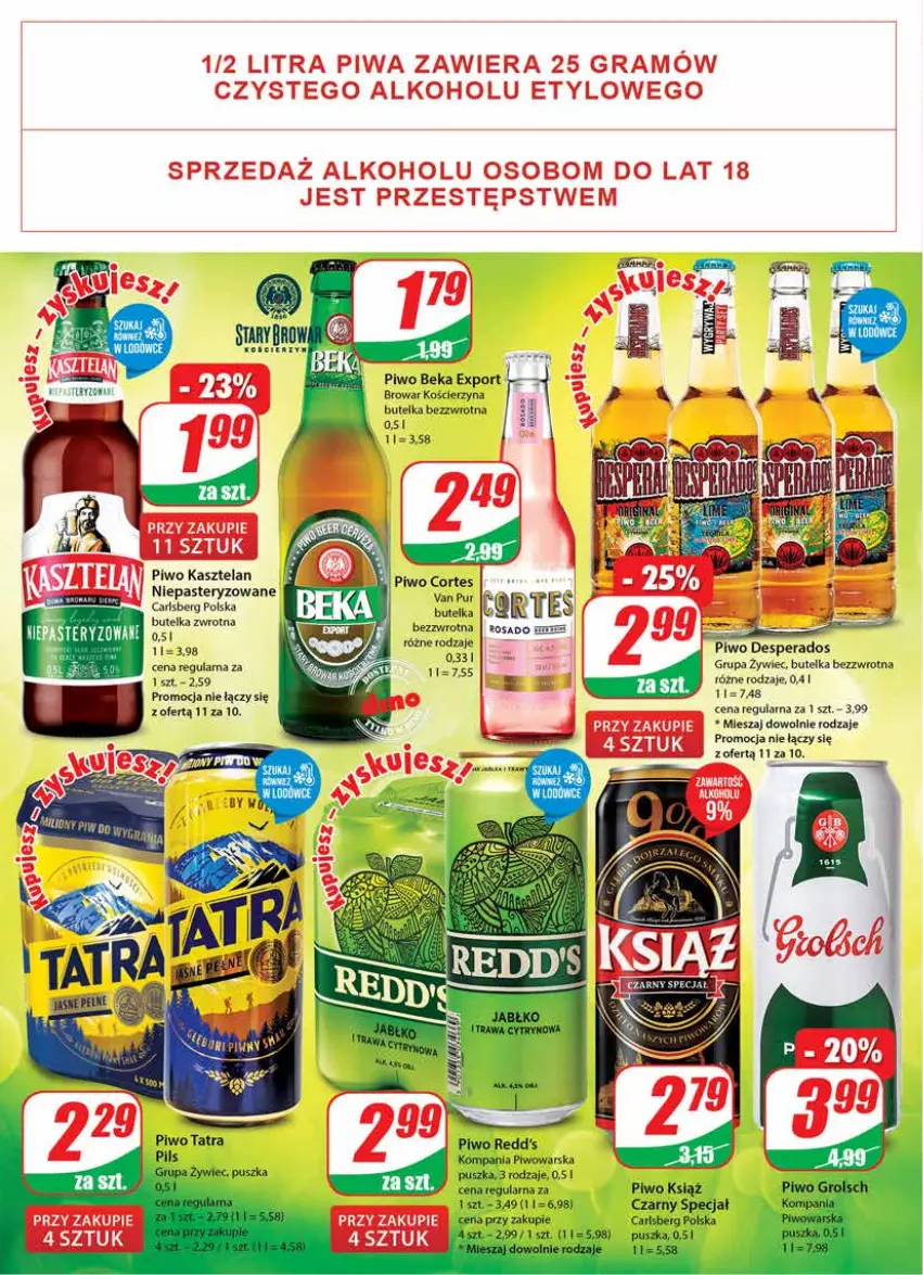 Gazetka promocyjna Dino - Gazetka - ważna 09.02 do 15.02.2022 - strona 16 - produkty: Carlsberg, Desperados, Kasztelan, Piwo, Por, Pur