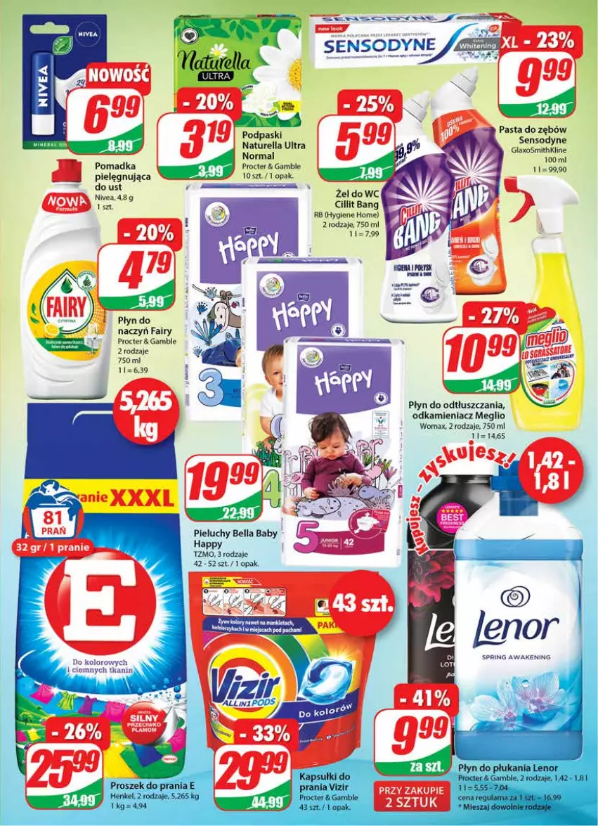 Gazetka promocyjna Dino - Gazetka - ważna 09.02 do 15.02.2022 - strona 23 - produkty: Bell, Bella, Cillit Bang, Fa, Fairy, Naturell, Naturella, Nivea, Odkamieniacz, Pasta do zębów, Pieluchy, Podpaski, Sensodyne