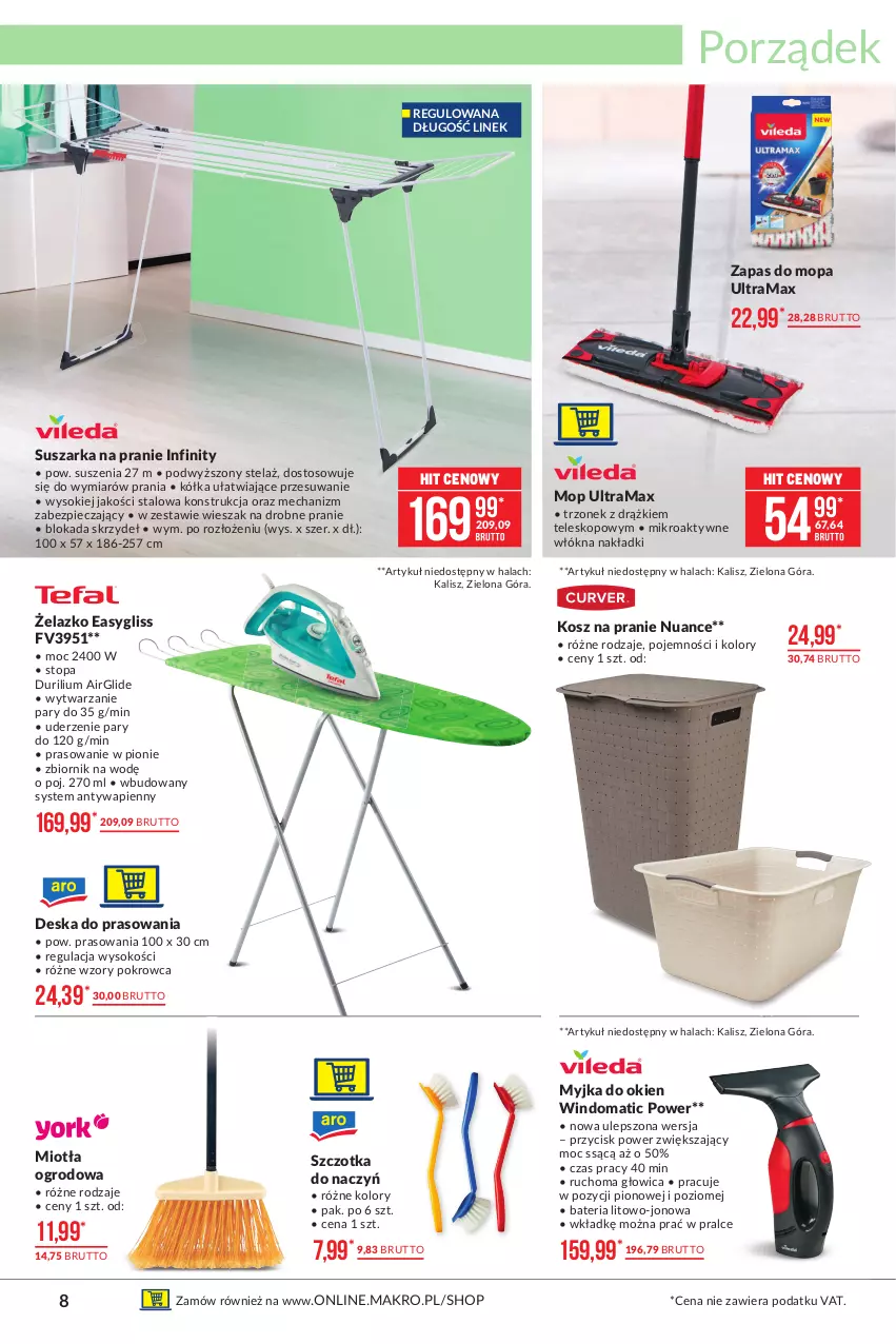 Gazetka promocyjna Makro - [Oferta promocyjna] Artykuły przemysłowe - ważna 15.06 do 28.06.2021 - strona 8 - produkty: Bateria, Deska do prasowania, Kosz, Miotła, Mop, Myjka do okien, Piec, Por, Rama, Sok, Suszarka, Suszarka na pranie, Szczotka, Teleskop, Top, Wieszak