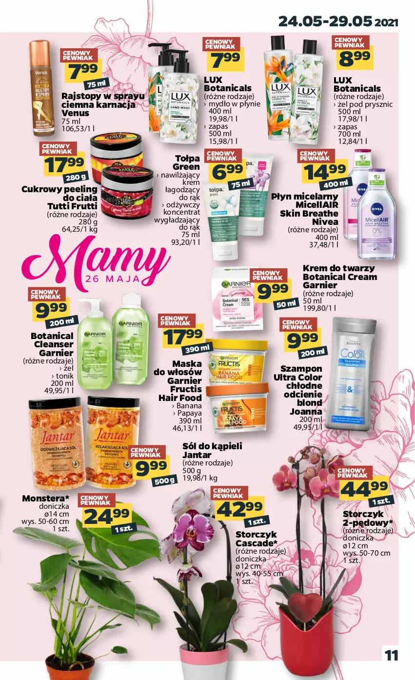 Gazetka promocyjna Netto - Gazetka spożywcza - ważna 24.05 do 29.05.2021 - strona 11 - produkty: Cukrowy peeling, Fructis, Garnier, Joanna, Krem do twarzy, Maska, Maska do włosów, Mydło, Mydło w płynie, Nivea, Peeling, Płyn micelarny, Rajstopy, Ser, Sól, Sól do kąpieli, Storczyk, Szampon, Tera, Tołpa, Tonik, Top, Venus