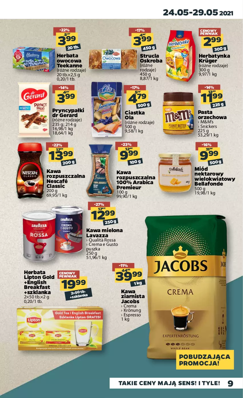 Gazetka promocyjna Netto - Gazetka spożywcza - ważna 24.05 do 29.05.2021 - strona 9 - produkty: Bell, Bella, BIC, Ciastka, Dr Gerard, Fa, Herbata, Herbata owocowa, Jacobs, Kawa, Kawa mielona, Kawa rozpuszczalna, Kawa ziarnista, Lavazza, Lipton, Miód, Nektar, Nescafé, Snickers, Strucla, Szklanka, Teekanne