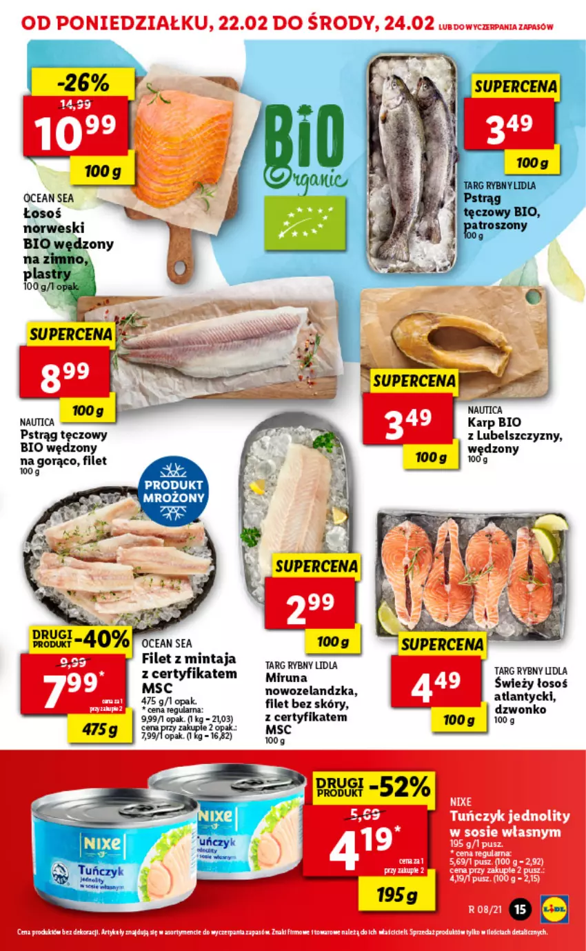 Gazetka promocyjna Lidl - GAZETKA - ważna 22.02 do 24.02.2021 - strona 15 - produkty: Karp, Mintaj, Miruna, Pstrąg, Pstrąg tęczowy