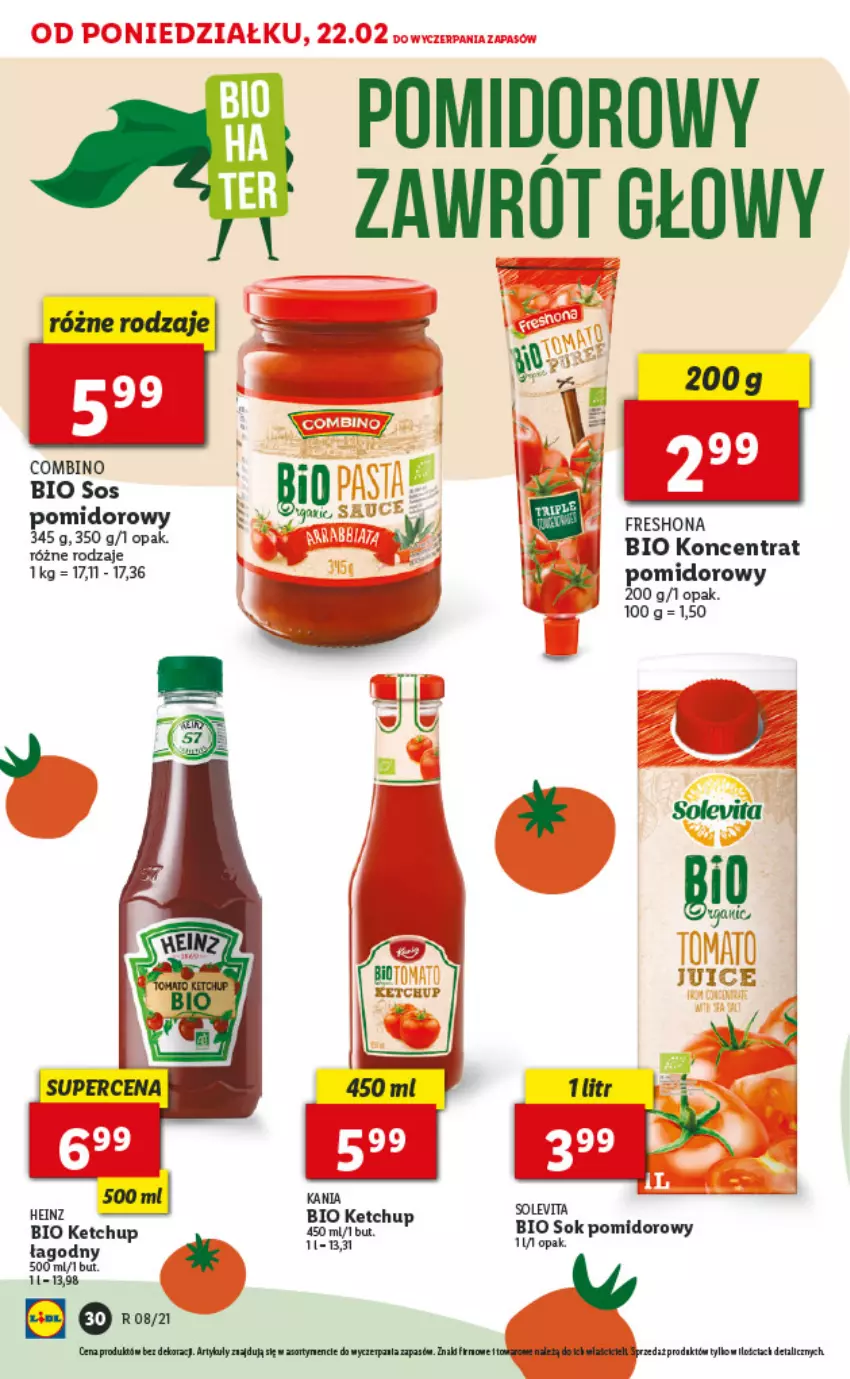 Gazetka promocyjna Lidl - GAZETKA - ważna 22.02 do 24.02.2021 - strona 30 - produkty: Heinz, Ketchup, Sok, Sok pomidorowy, Sos