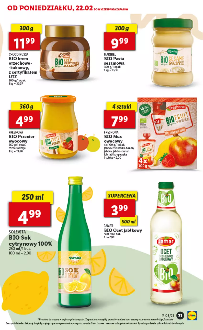 Gazetka promocyjna Lidl - GAZETKA - ważna 22.02 do 24.02.2021 - strona 31 - produkty: Kakao, Mus, Ocet, Sezam, Sok, Tran