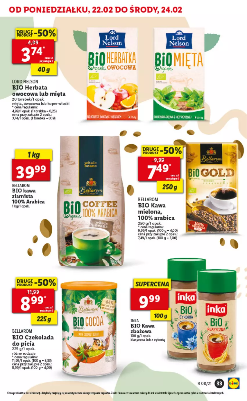 Gazetka promocyjna Lidl - GAZETKA - ważna 22.02 do 24.02.2021 - strona 33 - produkty: Bell, Bella, BIC, Czekolada, Herbata, Inka, Kawa, Kawa ziarnista, Koper włoski, Mięta, Torebka