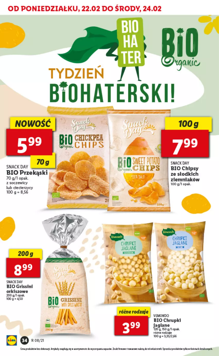 Gazetka promocyjna Lidl - GAZETKA - ważna 22.02 do 24.02.2021 - strona 34 - produkty: Chipsy, Chrupki, Grissini, Milka