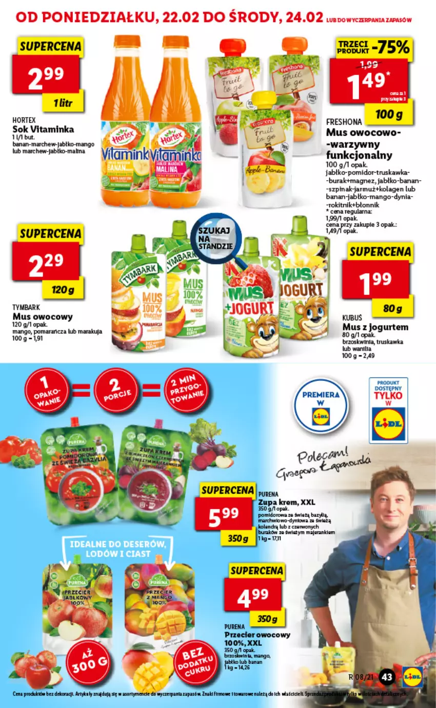 Gazetka promocyjna Lidl - GAZETKA - ważna 22.02 do 24.02.2021 - strona 43 - produkty: Inka, Jarmuż, Jogurt, Kolagen, Kubuś, Magnez, Mango, Mus, Pur, Sok, Tymbark, Zupa