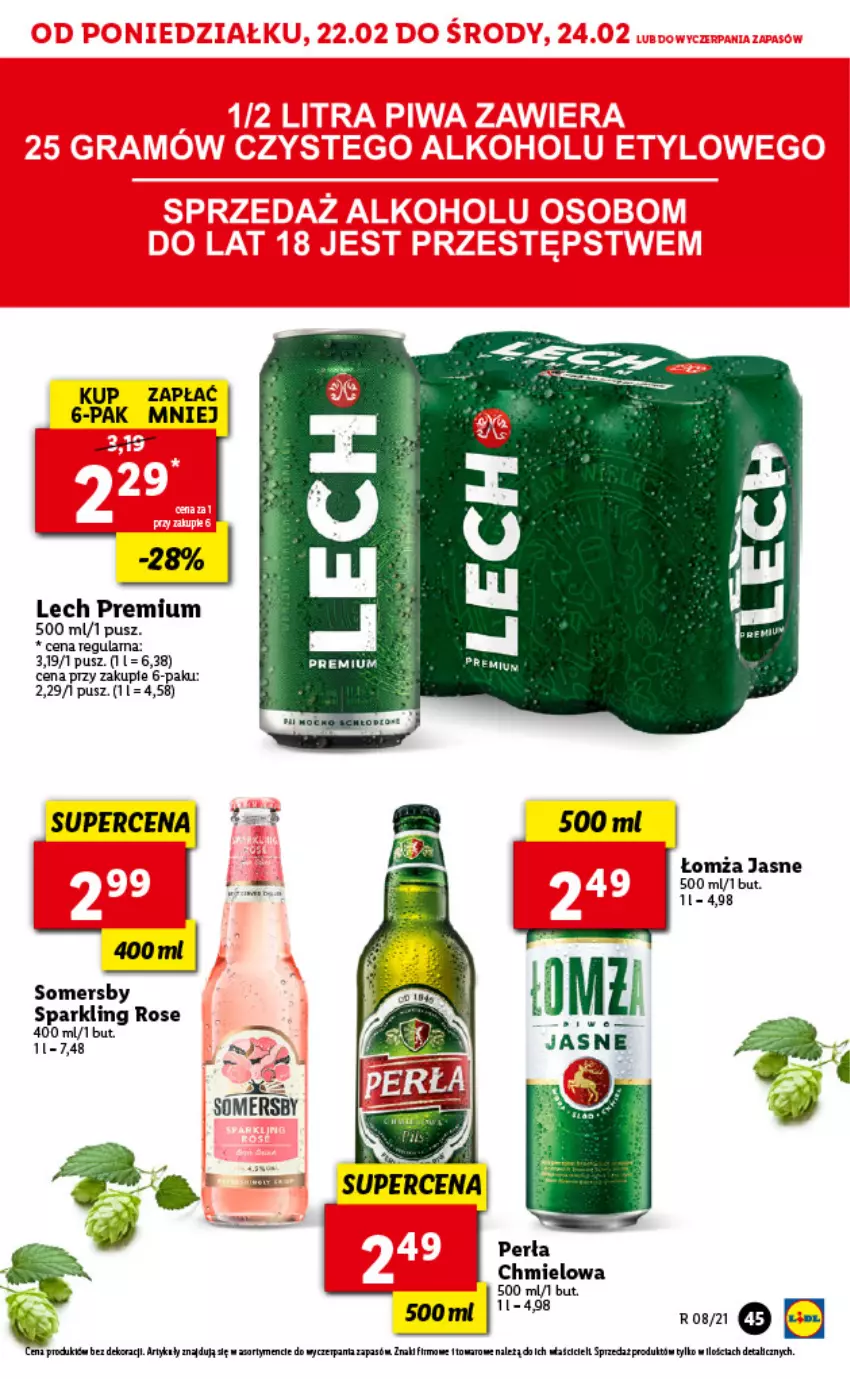 Gazetka promocyjna Lidl - GAZETKA - ważna 22.02 do 24.02.2021 - strona 45 - produkty: Lech Premium, Perła, Somersby