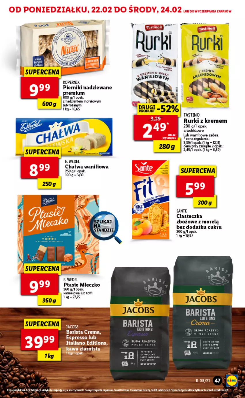 Gazetka promocyjna Lidl - GAZETKA - ważna 22.02 do 24.02.2021 - strona 47 - produkty: Chałwa, Jacobs, Mleczko, Piernik, Por, Ptasie mleczko, Rurki