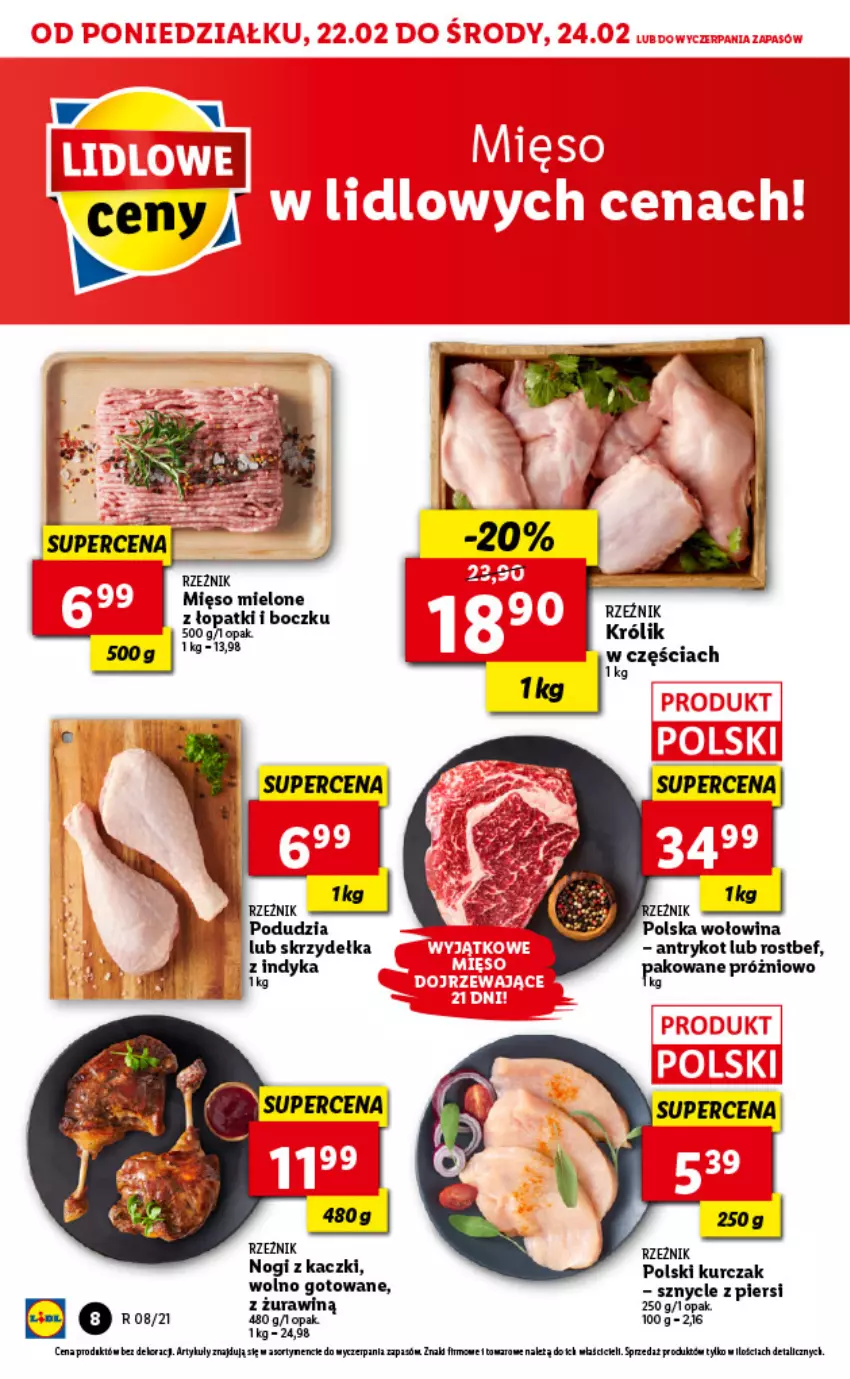 Gazetka promocyjna Lidl - GAZETKA - ważna 22.02 do 24.02.2021 - strona 8 - produkty: Królik, Kurczak, Mięso, Mięso mielone, Rostbef, Wołowina