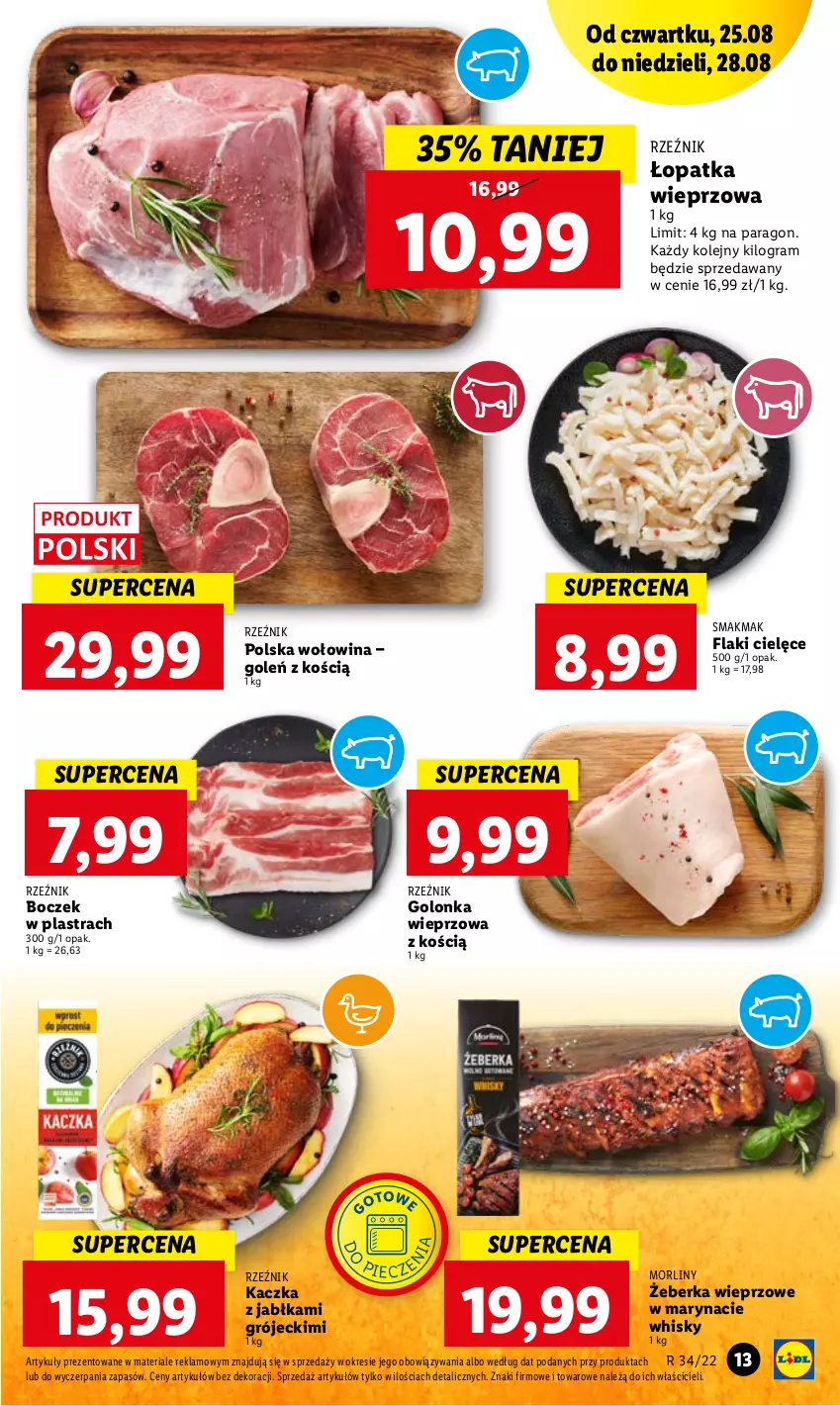 Gazetka promocyjna Lidl - GAZETKA - ważna 25.08 do 28.08.2022 - strona 13 - produkty: Boczek, Flaki, Golonka wieprzowa, Gra, Jabłka, Kaczka, Morliny, Olej, Piec, Whisky, Wołowina