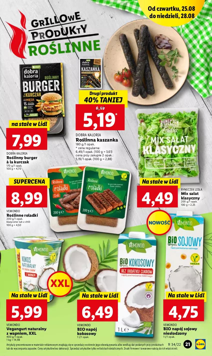 Gazetka promocyjna Lidl - GAZETKA - ważna 25.08 do 28.08.2022 - strona 21 - produkty: Burger, Kasza, Kaszanka, Kokos, Kurczak, Napój, Roślinny burger, Sałat, Vegangurt