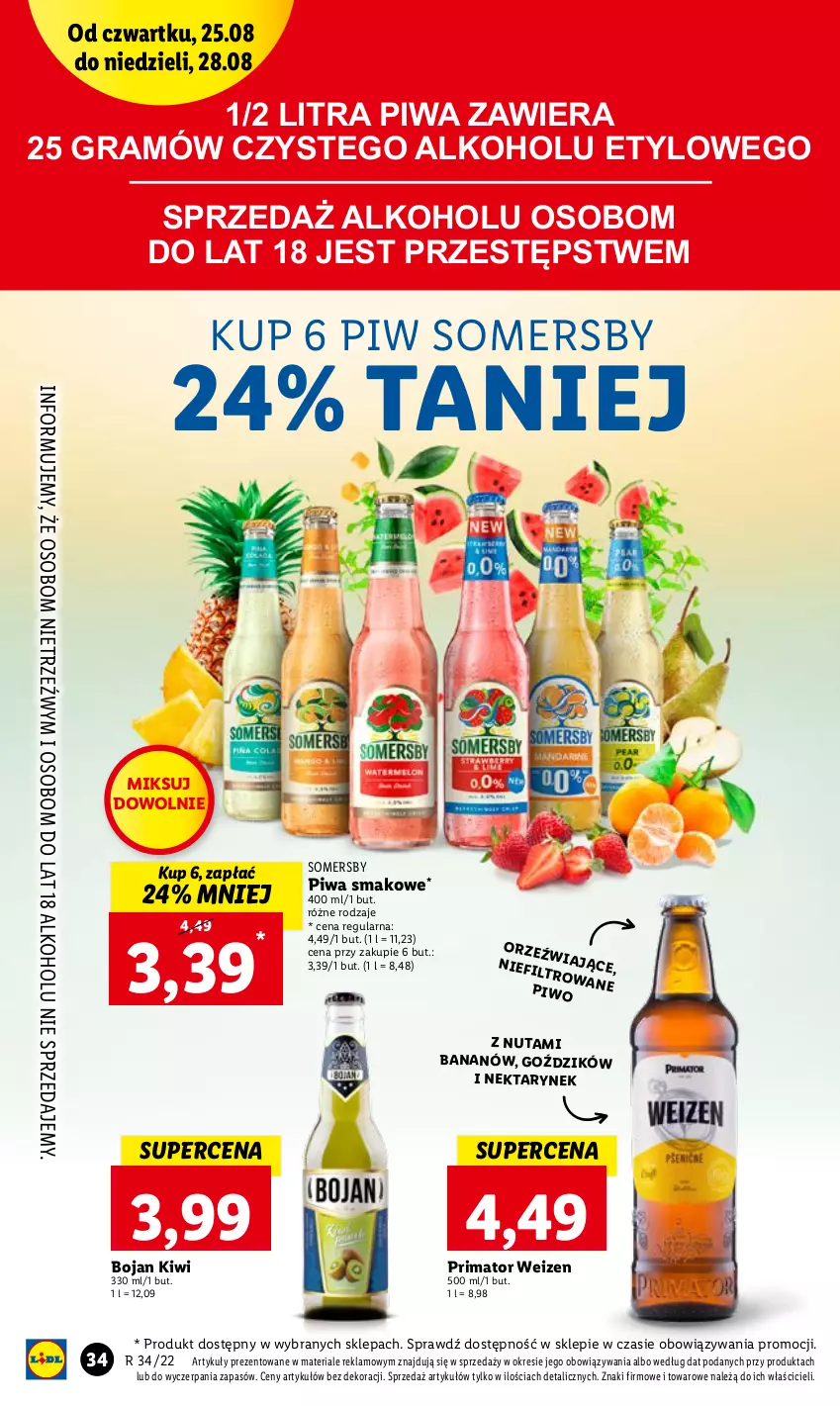 Gazetka promocyjna Lidl - GAZETKA - ważna 25.08 do 28.08.2022 - strona 34 - produkty: Gra, Kiwi, Nektar, Piwa, Prima, Somersby