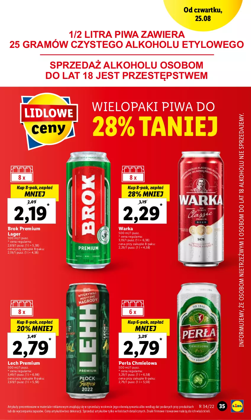 Gazetka promocyjna Lidl - GAZETKA - ważna 25.08 do 28.08.2022 - strona 35 - produkty: Gra, Lech Premium, Perła, Piwa, Warka