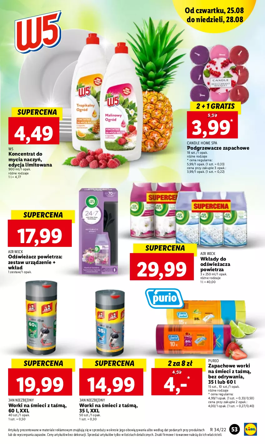 Gazetka promocyjna Lidl - GAZETKA - ważna 25.08 do 28.08.2022 - strona 53 - produkty: Air Wick, Do mycia naczyń, Gra, Jan Niezbędny, Koncentrat do mycia naczyń, Odświeżacz powietrza, Podgrzewacze, Pur, Worki na śmiec, Worki na śmieci