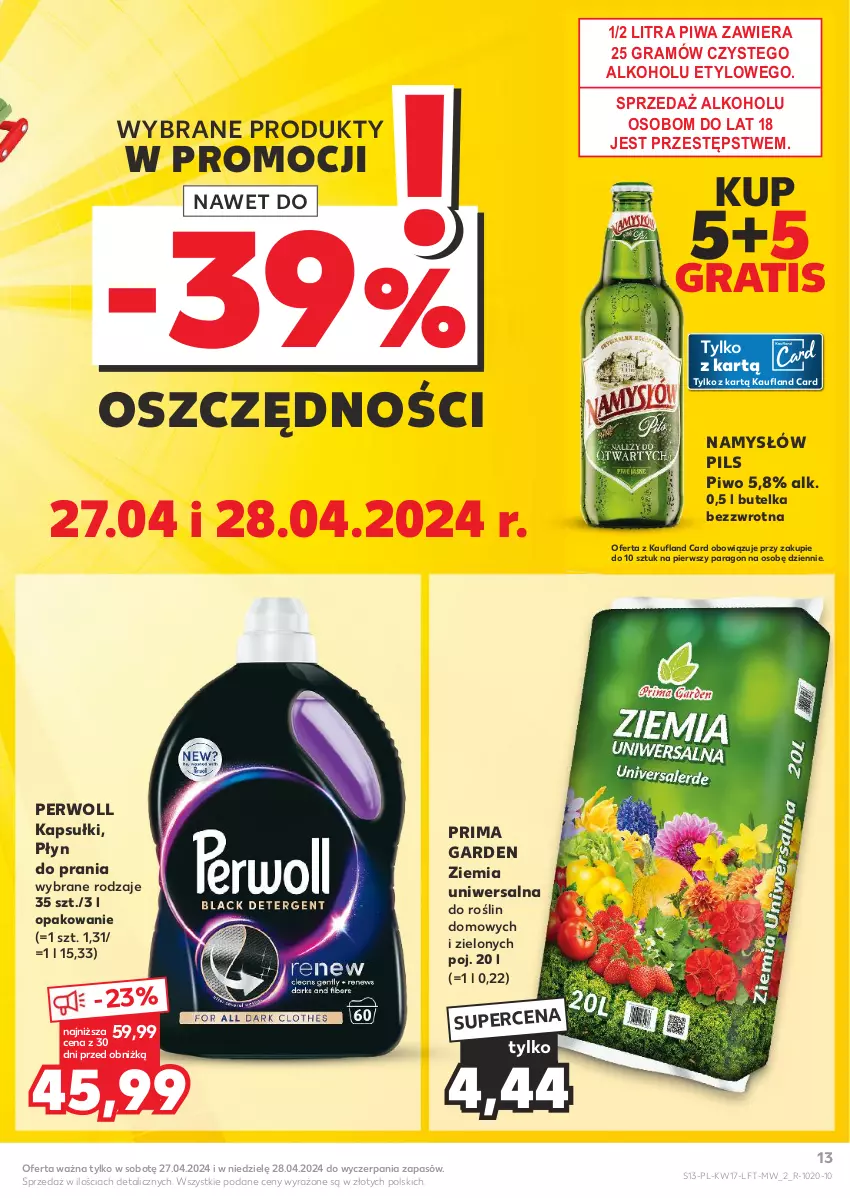 Gazetka promocyjna Kaufland - Gazetka tygodnia - ważna 25.04 do 30.04.2024 - strona 13 - produkty: Gra, Namysłów, Perwoll, Piwa, Piwo, Płyn do prania, Prima