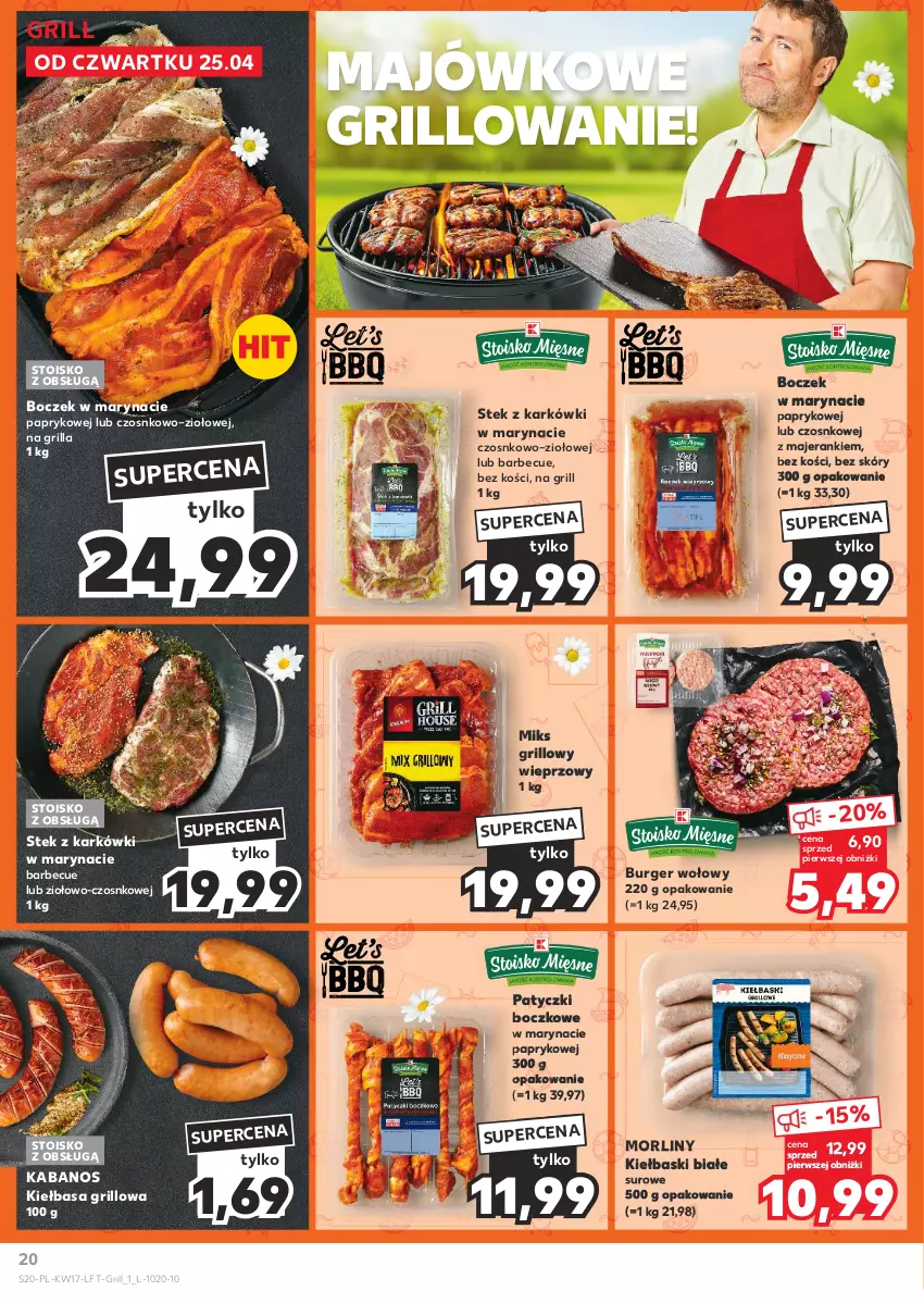 Gazetka promocyjna Kaufland - Gazetka tygodnia - ważna 25.04 do 30.04.2024 - strona 20 - produkty: Boczek, Burger, Grill, Kabanos, Kiełbasa, Kiełbaski białe, Morliny, Stek