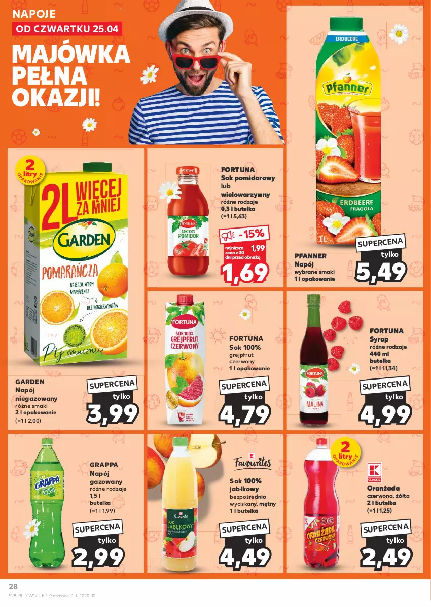 Gazetka promocyjna Kaufland - Gazetka tygodnia - ważna 25.04 do 30.04.2024 - strona 28 - produkty: Fa, Fortuna, Gra, Grappa, Grejpfrut, Napój, Napój gazowany, Napój niegazowany, Napoje, Oranżada, Sok, Sok pomidorowy, Syrop, Tran