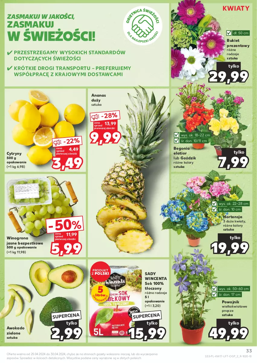 Gazetka promocyjna Kaufland - Gazetka tygodnia - ważna 25.04 do 30.04.2024 - strona 33 - produkty: Ananas, Bukiet, Cytryny, Por, Sok, Sport, Tran, Wino, Winogrona