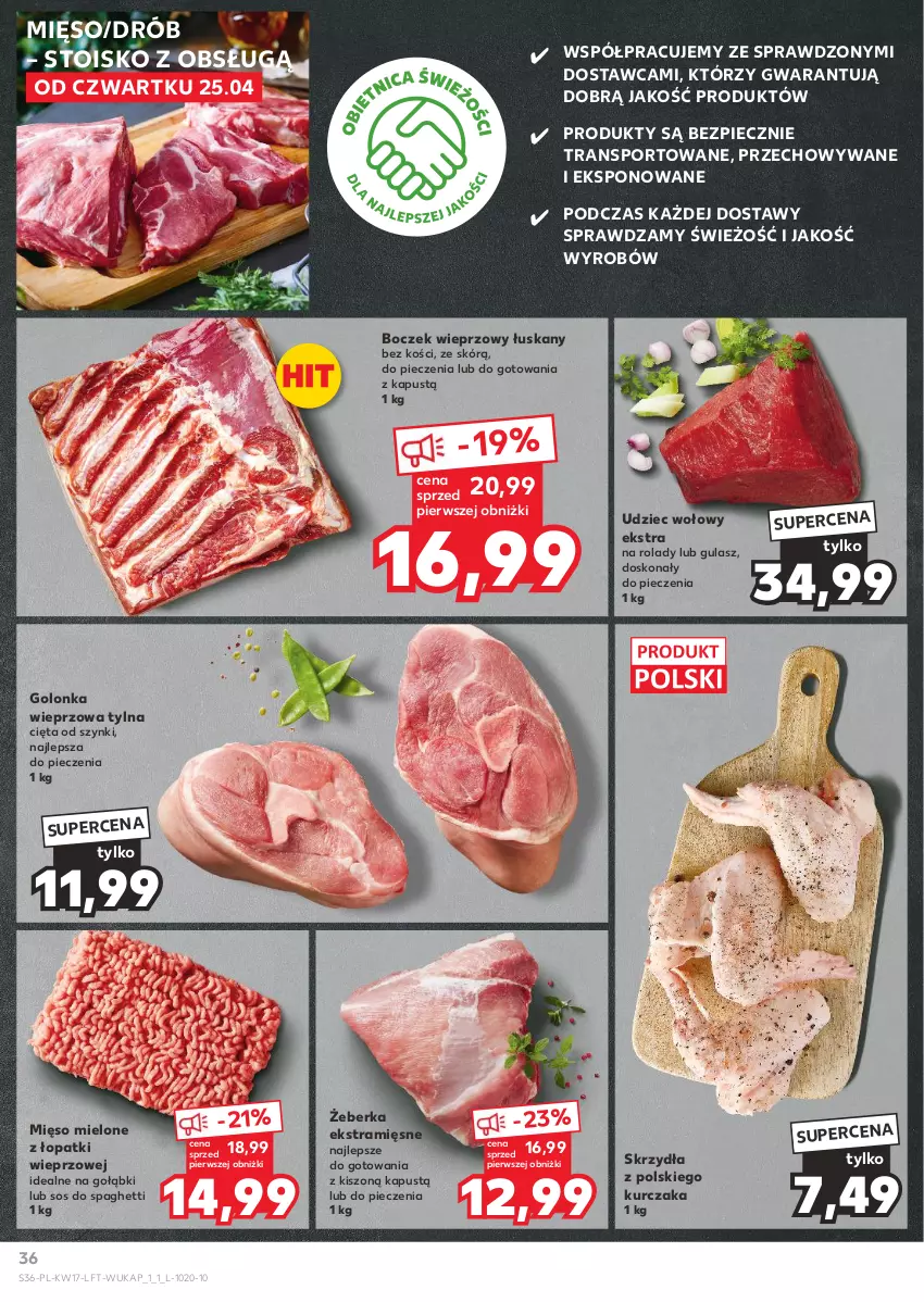 Gazetka promocyjna Kaufland - Gazetka tygodnia - ważna 25.04 do 30.04.2024 - strona 36 - produkty: Boczek, Boczek wieprzowy, Drób, Golonka wieprzowa, Kapustą, Kurczak, Mięso, Mięso mielone, Mięso mielone z łopatki wieprzowej, Piec, Por, Sos, Spaghetti, Sport, Tran, Udziec wołowy