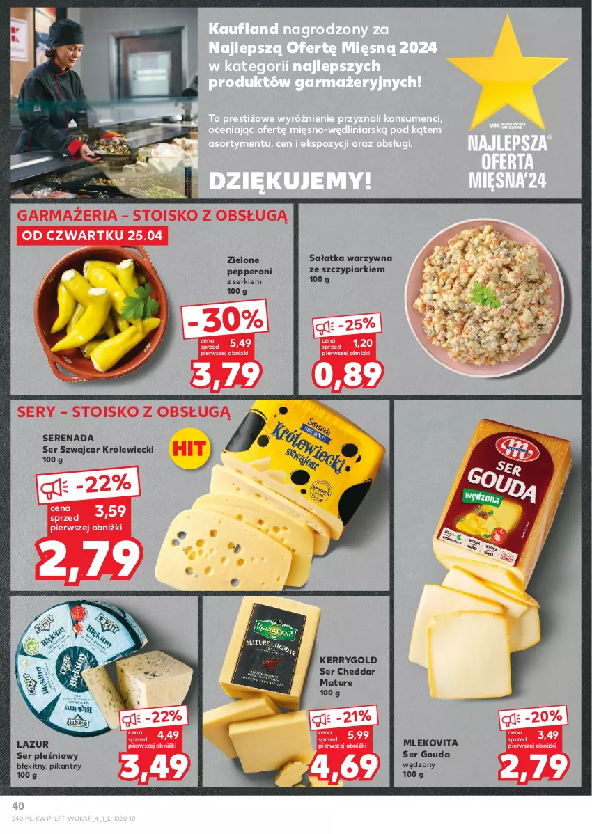 Gazetka promocyjna Kaufland - Gazetka tygodnia - ważna 25.04 do 30.04.2024 - strona 40 - produkty: Cheddar, Gouda, Lazur, Mleko, Mlekovita, Sałat, Sałatka, Sałatka warzywna, Ser, Ser pleśniowy