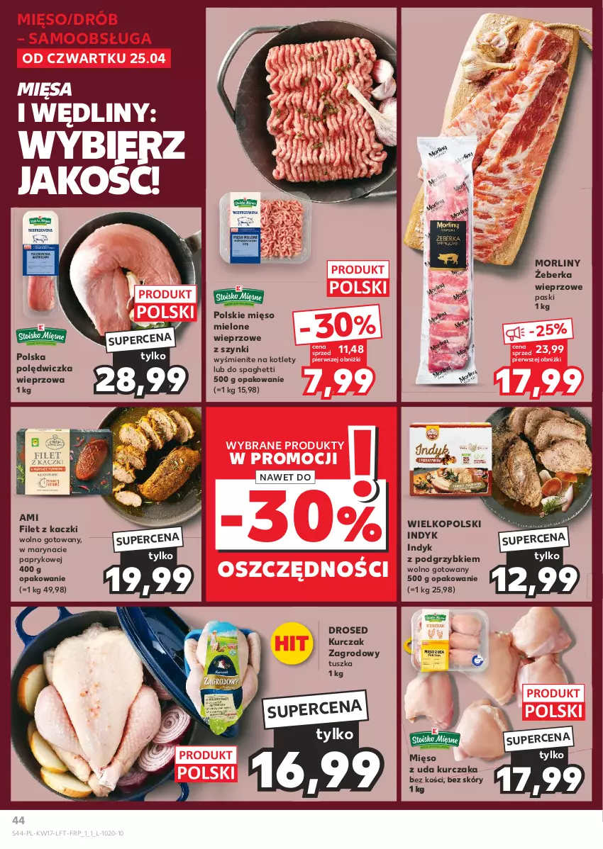 Gazetka promocyjna Kaufland - Gazetka tygodnia - ważna 25.04 do 30.04.2024 - strona 44 - produkty: Drób, Kotlet, Kurczak, Mięso, Mięso mielone, Mięso z uda kurczaka, Morliny, Podgrzybki, Polędwiczka wieprzowa, Spaghetti, Tusz