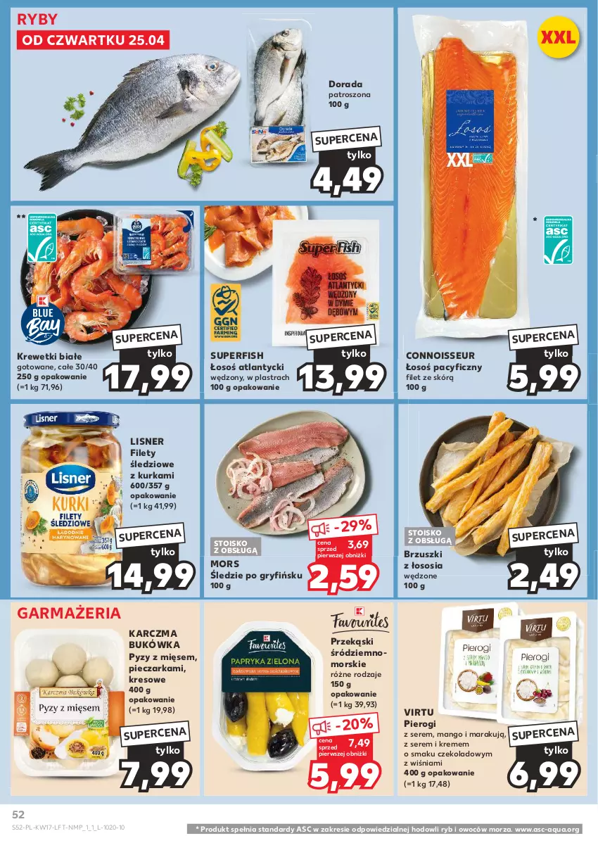 Gazetka promocyjna Kaufland - Gazetka tygodnia - ważna 25.04 do 30.04.2024 - strona 52 - produkty: Brzuszki z łososia, Gry, Krewetki, Lisner, Mango, Piec, Pieczarka, Pierogi, Ser, Sos, Virtu