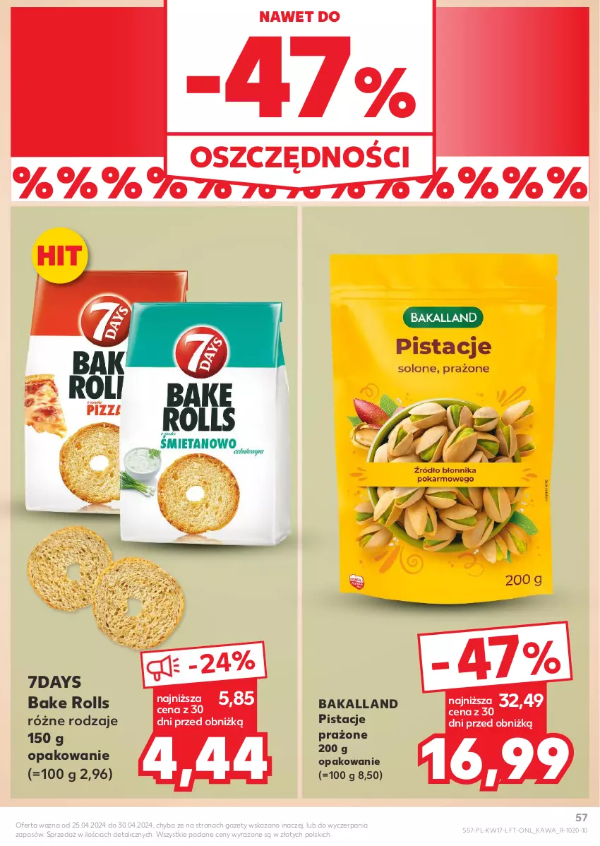 Gazetka promocyjna Kaufland - Gazetka tygodnia - ważna 25.04 do 30.04.2024 - strona 57 - produkty: Bakalland, Bake Rolls, Kawa, Pistacje