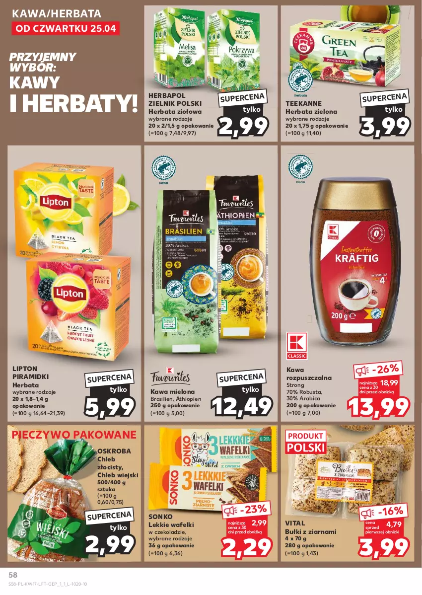 Gazetka promocyjna Kaufland - Gazetka tygodnia - ważna 25.04 do 30.04.2024 - strona 58 - produkty: BIC, Chleb, Herbapol, Herbata, Kawa, Kawa mielona, Kawa rozpuszczalna, Lipton, Piec, Pieczywo, Sonko, Teekanne