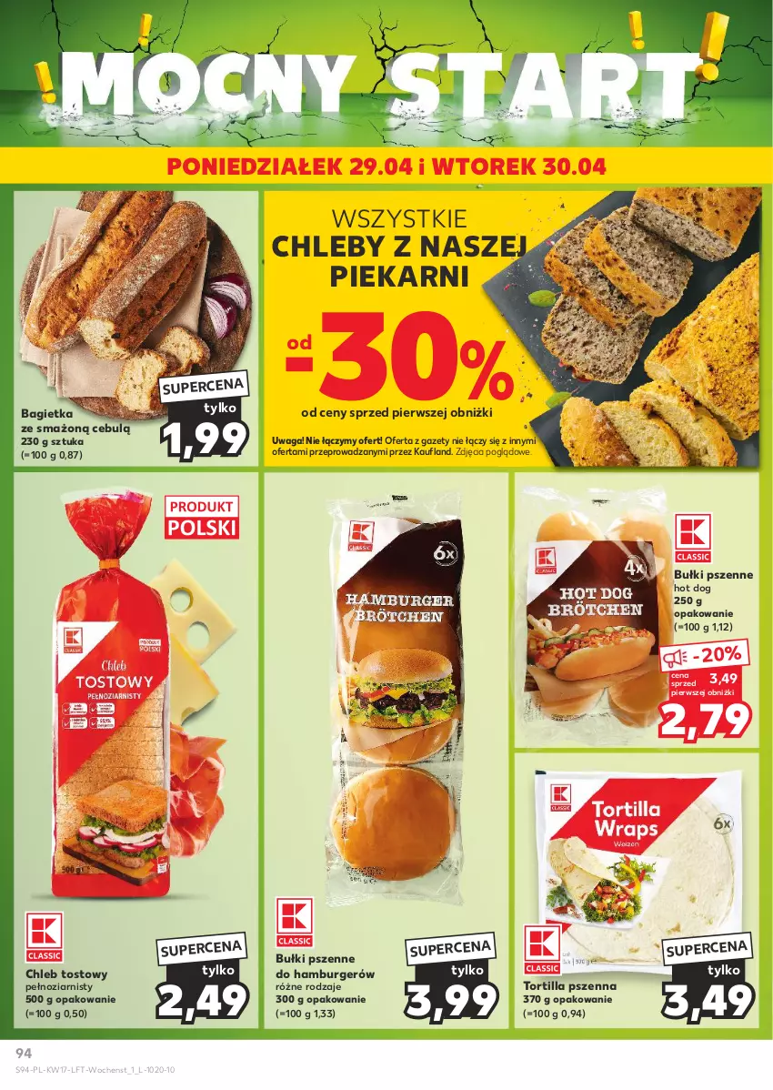 Gazetka promocyjna Kaufland - Gazetka tygodnia - ważna 25.04 do 30.04.2024 - strona 94 - produkty: Bagietka, Burger, Chleb, Chleb tostowy, Hamburger, Hot dog, Tortilla, Waga